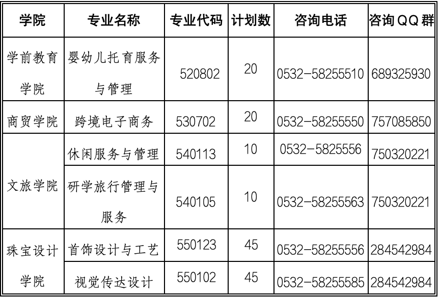 青岛幼儿师范高等专科学校2024年综合评价招生计划