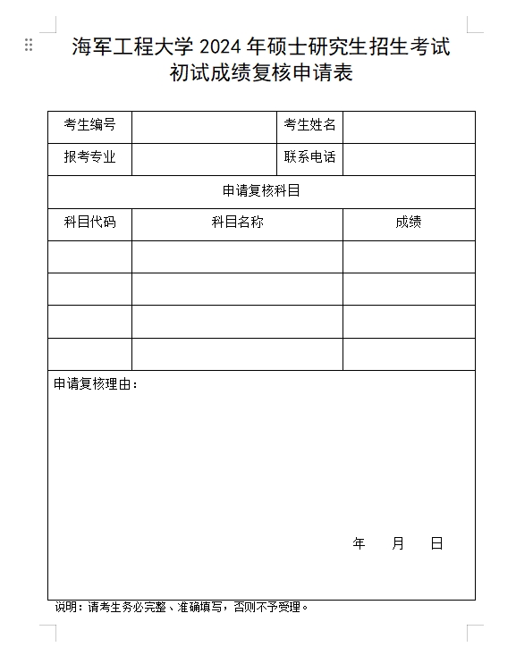 海军工程大学2024年硕士研究生招生考试初试成绩查询及复核通知