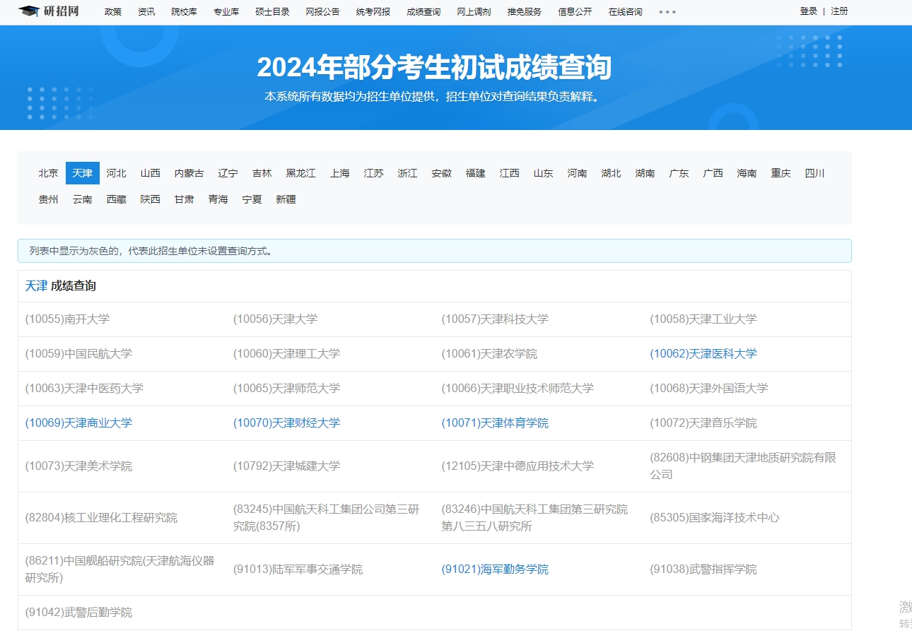 天津工业大学2024年考研初试成绩查询入口